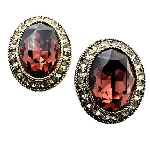 Heidi Daus Purple Crystal Bronze Clip Earrings - Picture 1 of 3